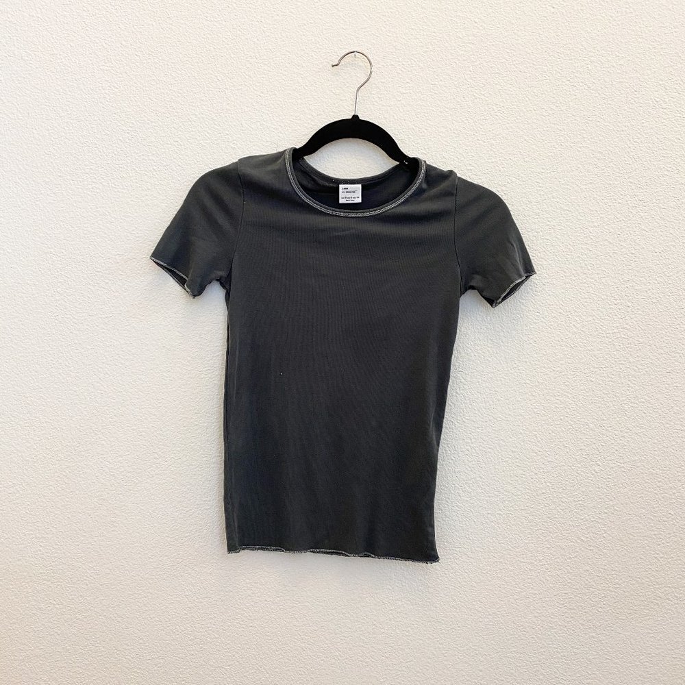 Zara Grey Ribbed Short Sleeve Top